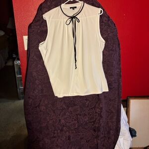 AUW White Sleeveless Blouse with Black Tie Detail